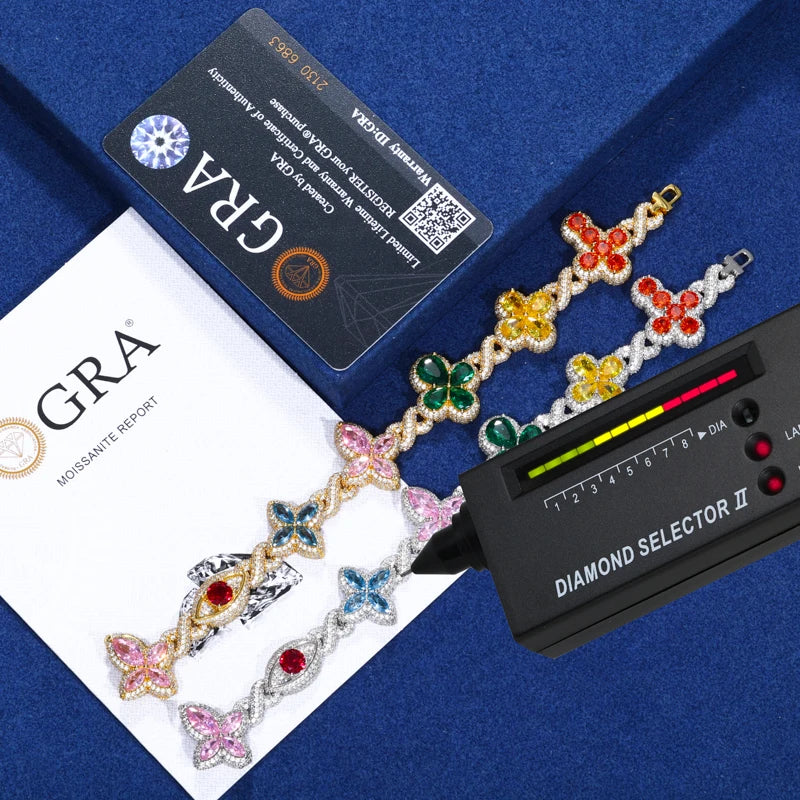 2025 Iced Out Color Moissanite Infinity Cross Chain Bracelet 925 Sterling Silver Hip Hop Luxury Jewelry For Women Men Christmas