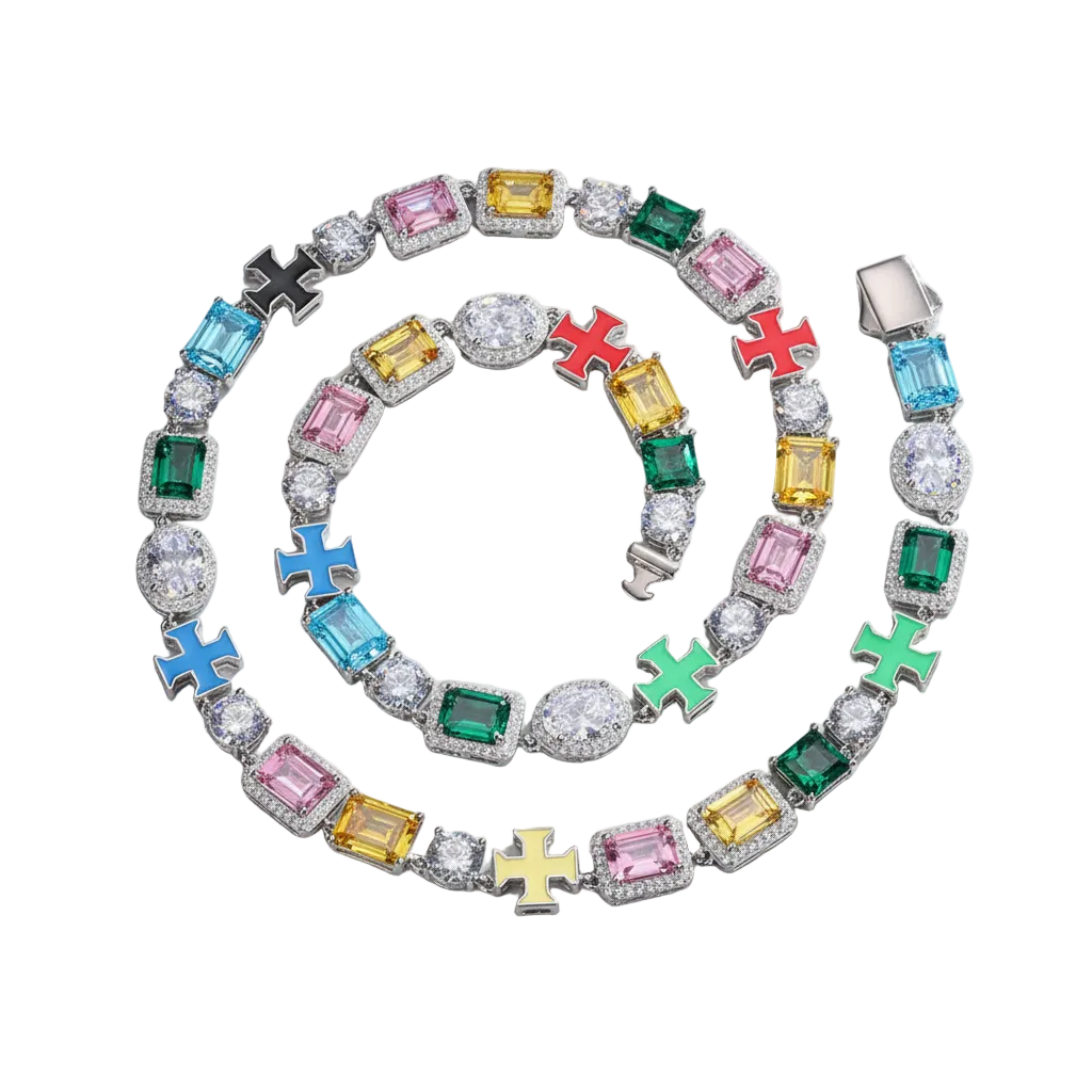 925 Sterling Silver Colorful Luminous Cross Cubic Zircon Necklace For Women Men Hip Hop Fine Jewelry Luxury Party Jewelry Gifts