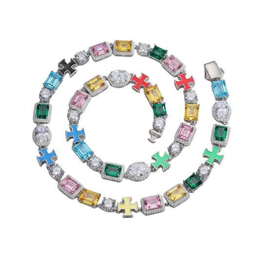 925 Sterling Silver Colorful Luminous Cross Cubic Zircon Necklace For Women Men Hip Hop Fine Jewelry Luxury Party Jewelry Gifts