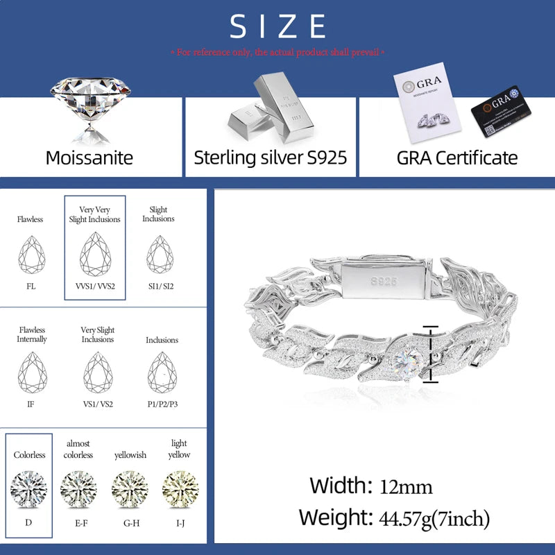 100% 925 Sterling Silver Moissanite Thorn Chain Bracelet with Demon Eye Luxury Bling Hip Hop Gothic Punk Jewelry for Men Women