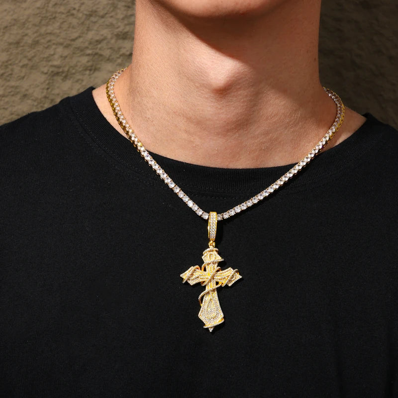 925 Sterling Silver Thorn Cross Pendant Necklace with D-Color Moissanite, Unisex Bling Jewelry for Men and Women – Exquisite, Eye-Catching Design