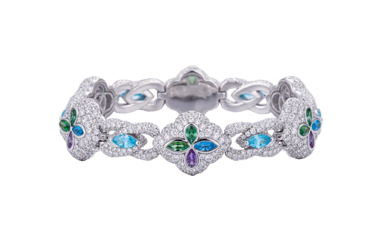 Iced Out Lucky Charm Floral Link Bracelet Men 925 Sterling Silver Moissanite Geometric Chain Hip Hop Luxury Unisex Jewelry Gifts