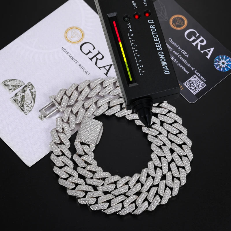 15mm Bling Iced Out Moissanite Heavy Miami Cuban Chain Necklace 100% 925 Sterling Silver Hip Hop Punk Rapper Luxury Jewelry Gift