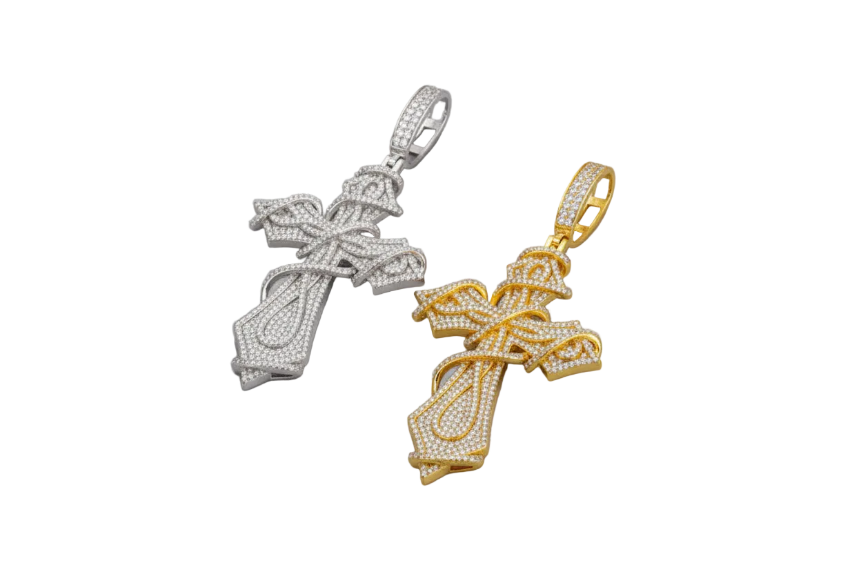 925 Sterling Silver Thorn Cross Pendant Necklace with D-Color Moissanite, Unisex Bling Jewelry for Men and Women – Exquisite, Eye-Catching Design