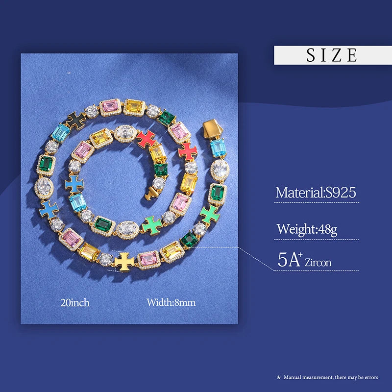 925 Sterling Silver Colorful Luminous Cross Cubic Zircon Necklace For Women Men Hip Hop Fine Jewelry Luxury Party Jewelry Gifts